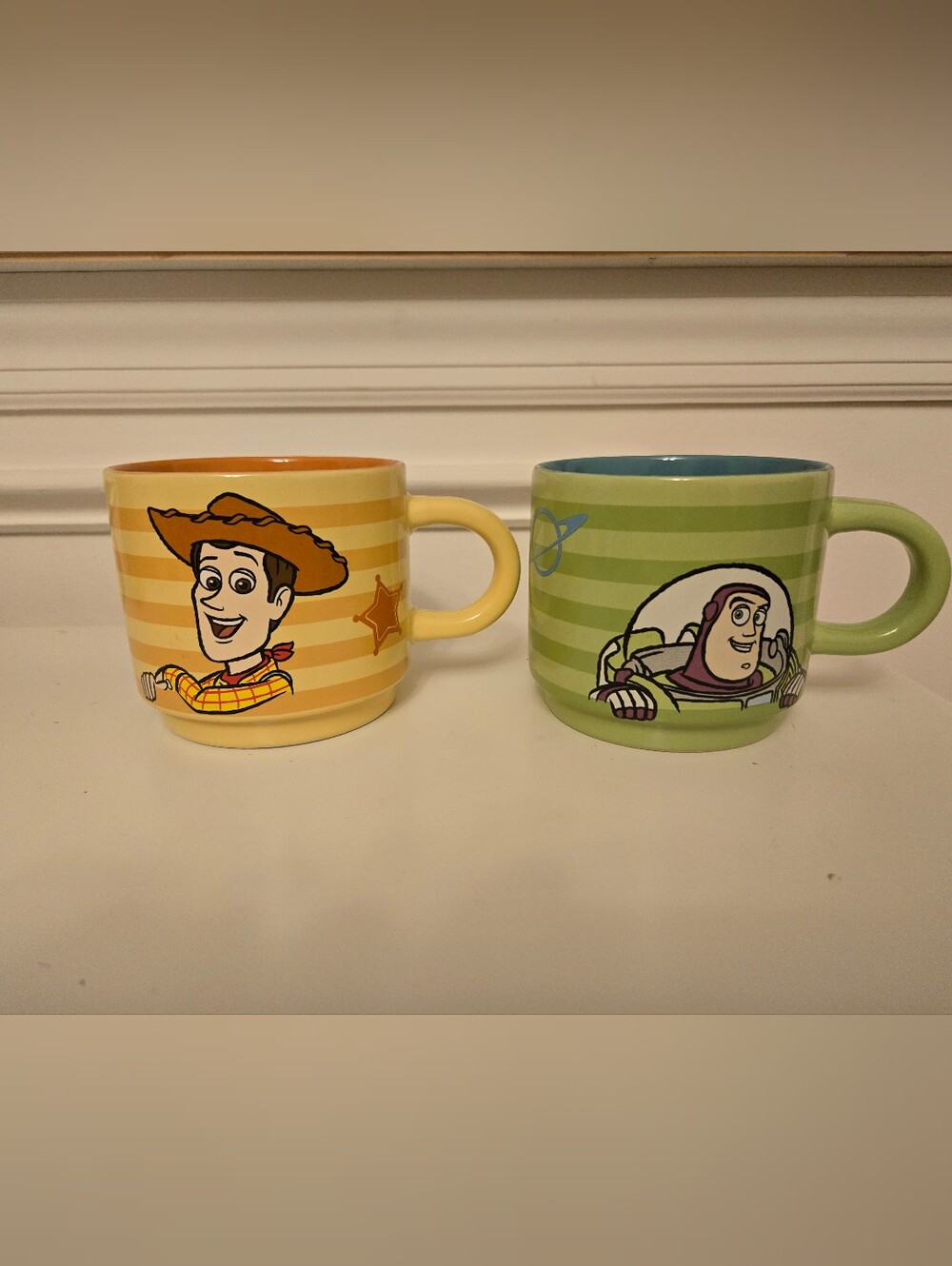 Toy Story Woody and Buzz Ceramic Mugs - Yellow & Green
